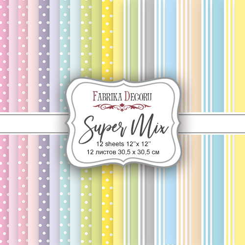 Double-sided scrapbooking paper set Super Mix 12”x12” 12 sheets