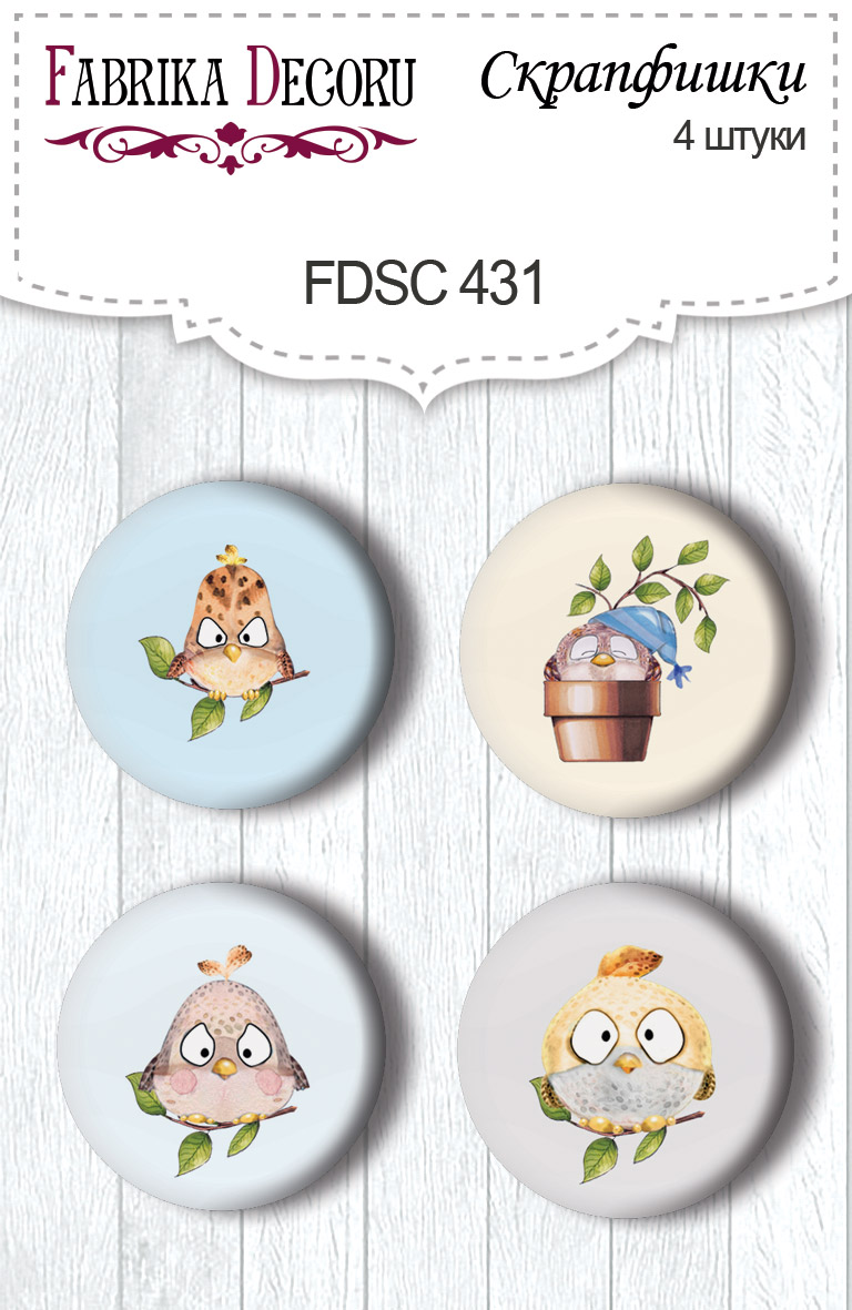 Set mit 4 Flair-Knöpfen für Scrapbooking Cutie Sparrow Boy #431 - Fabrika Decoru