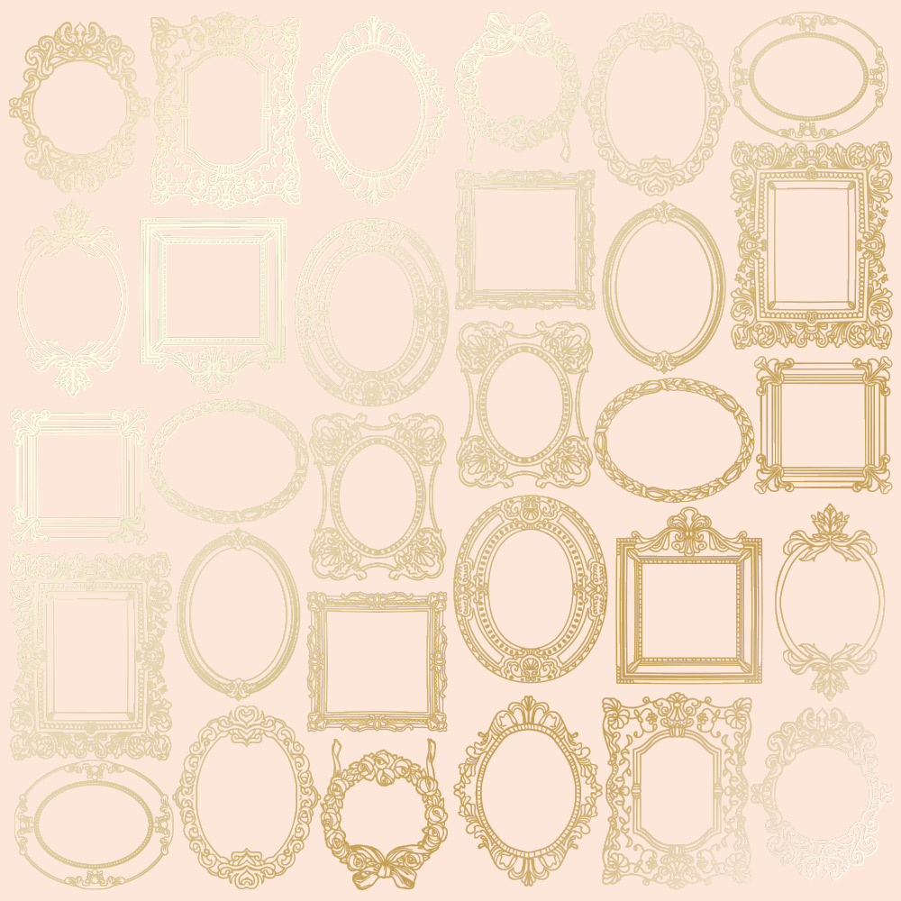 лист односторонней бумаги с фольгированием, дизайн golden frames beige, 30,5см х 30,5см