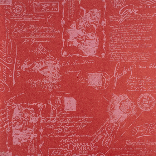 Arkusz kraft papieru z wzorem "Archiwalne pocztówki na czerwono" - Fabrika Decoru