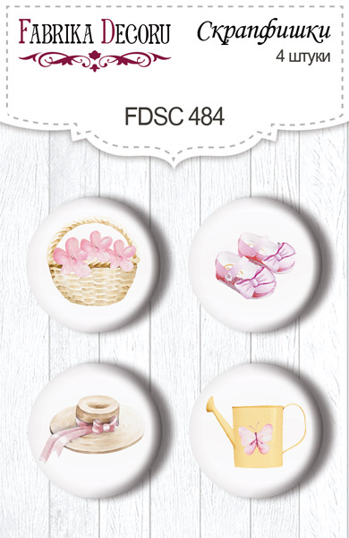 Set mit 4 Stk. Flair-Buttons zum Scrapbooking Lustiges Fuchsmädchen #484 - Fabrika Decoru