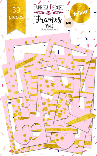 Zestaw kartonowych ramek na zdjęcia ze złotą folią #1, Pink, 39szt - Fabrika Decoru