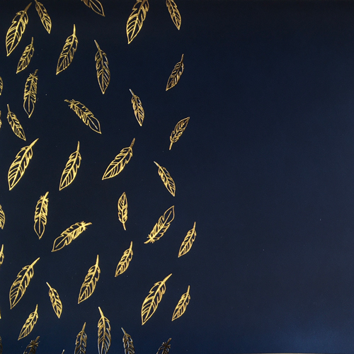 Piece of PU leather for bookbinding with gold pattern Golden Feather Dark blue, 50cm x 25cm - foto 1