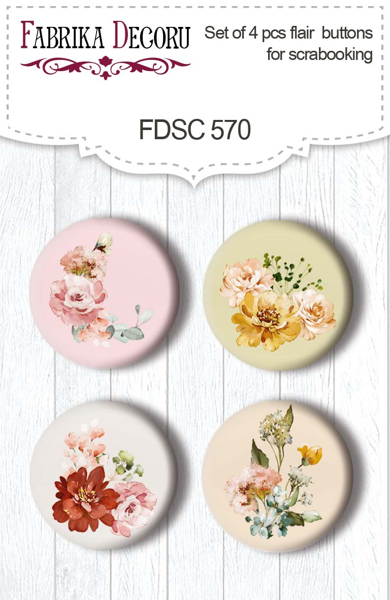 Set mit 4 Flair-Buttons für Scrapbooking Wo Schönheit wohnt #570 - Fabrika Decoru