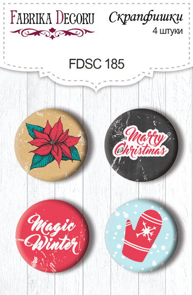 Set of 4pcs flair buttons for scrabooking "Christmas fairytales" EN #185