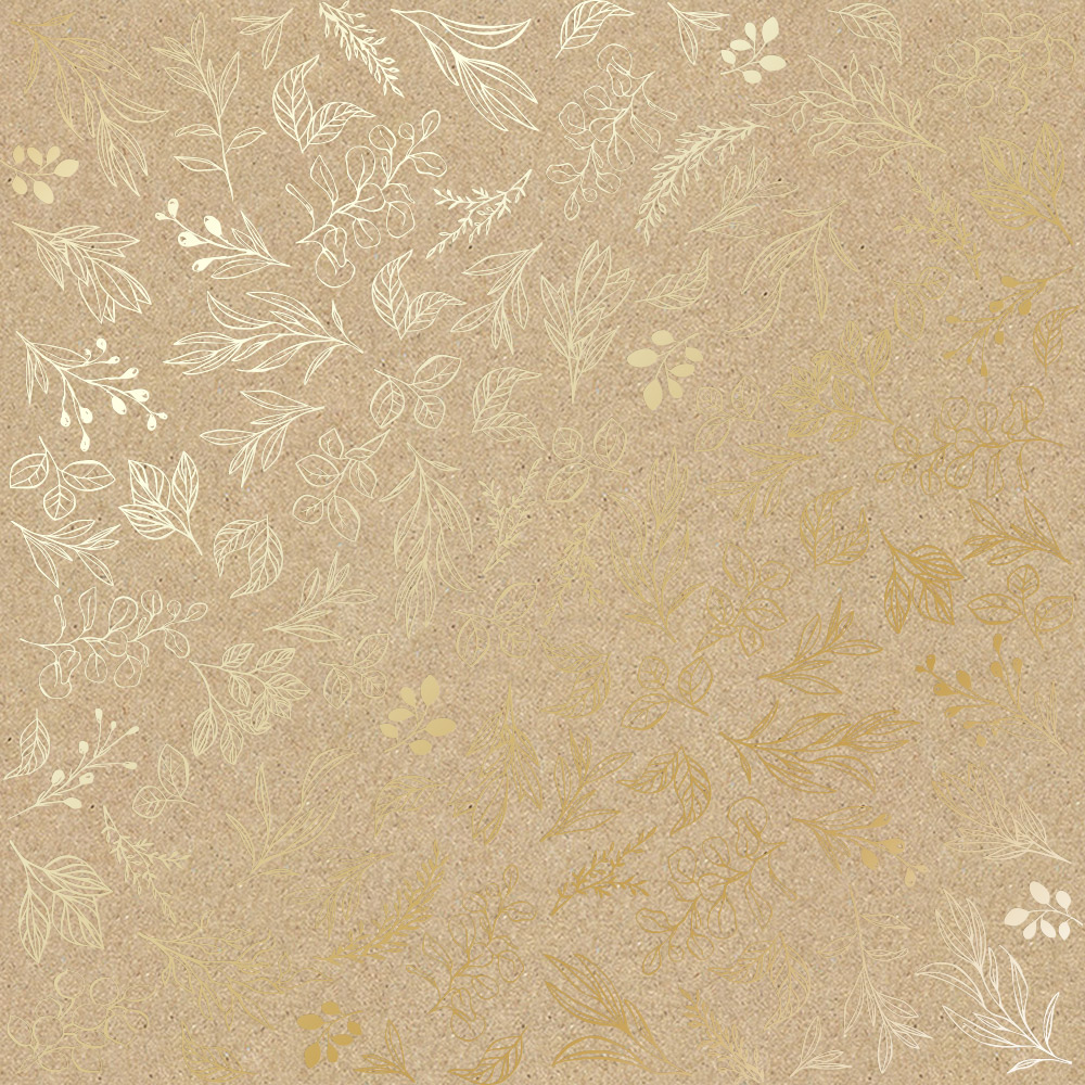 Sheet of single-sided paper with gold foil embossing, pattern "Golden Branches Kraft"