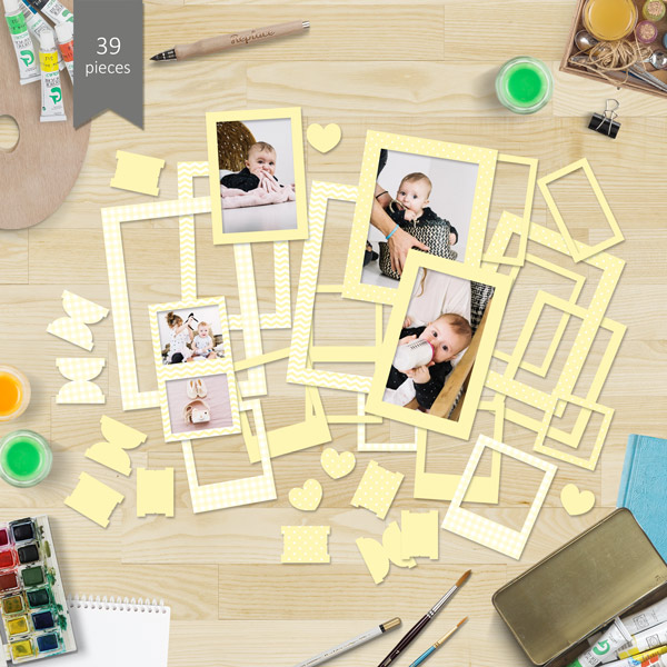 Set of cardboard photo frames #1, Yellow, 39 pcs - foto 1