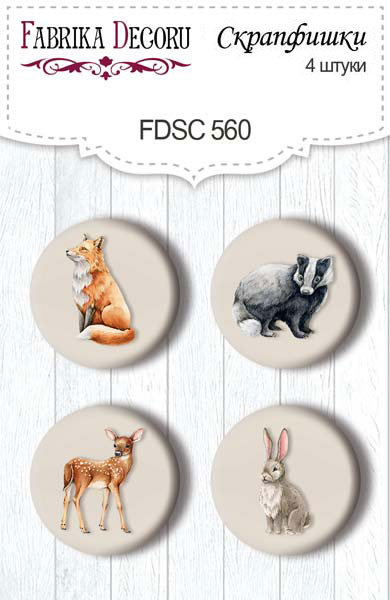 Set mit 4 Flair-Buttons zum Scrapbooking Forest Life #560 - Fabrika Decoru