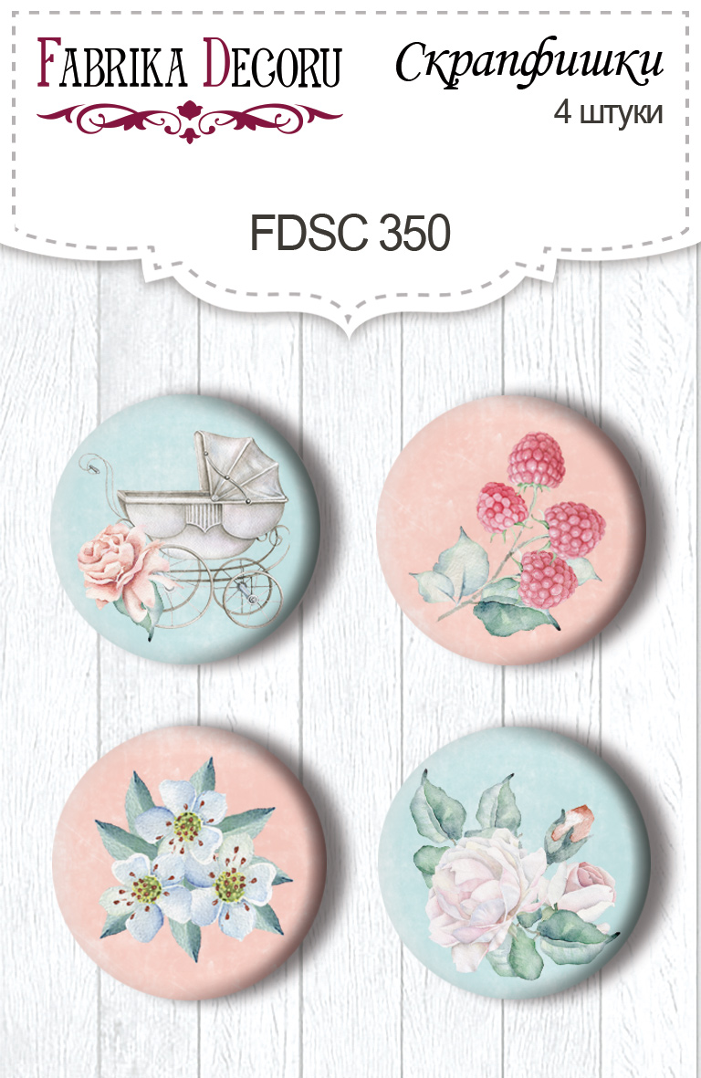 Set mit 4 Flair-Knöpfen zum Scrapbooking "Shabby Baby Girl Redesign 1" #350 - Fabrika Decoru