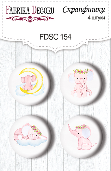 4er Set Flair Buttons zum Scrapbooking "Kleiner Elefant" #154 - Fabrika Decoru