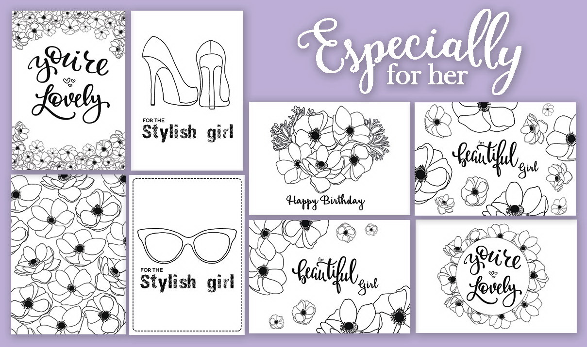 Set of 8pcs 10х15cm for coloring by markers Especially for her - foto 0