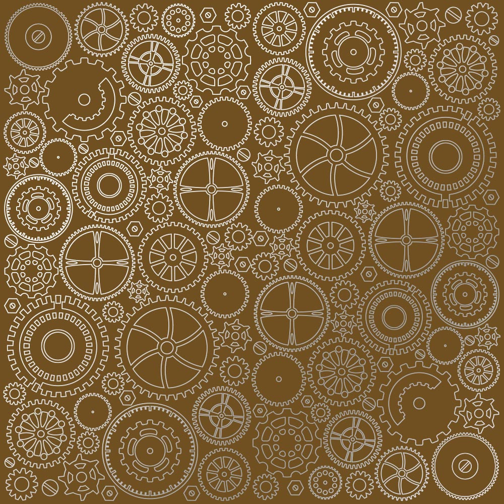 Arkusz papieru jednostronnego wytłaczanego srebrną folią, wzór Silver Gears, kolor Czekolada mleczna 12"x12" - Fabrika Decoru