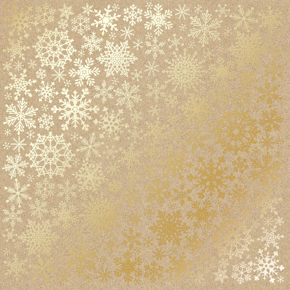 Blatt aus einseitigem Papier mit Goldfolienprägung, Muster Golden Snowflakes Kraft, 12"x12" - Fabrika Decoru