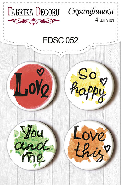 Set mit 4 Flair-Buttons für Scrapbooking #052 - Fabrika Decoru