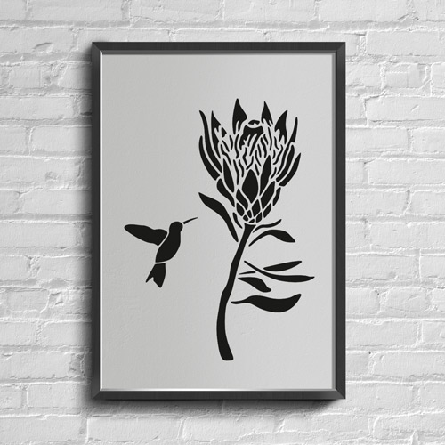 Stencil for decoration XL size (21*30cm), Protea and hummingbirds, #230 - foto 0
