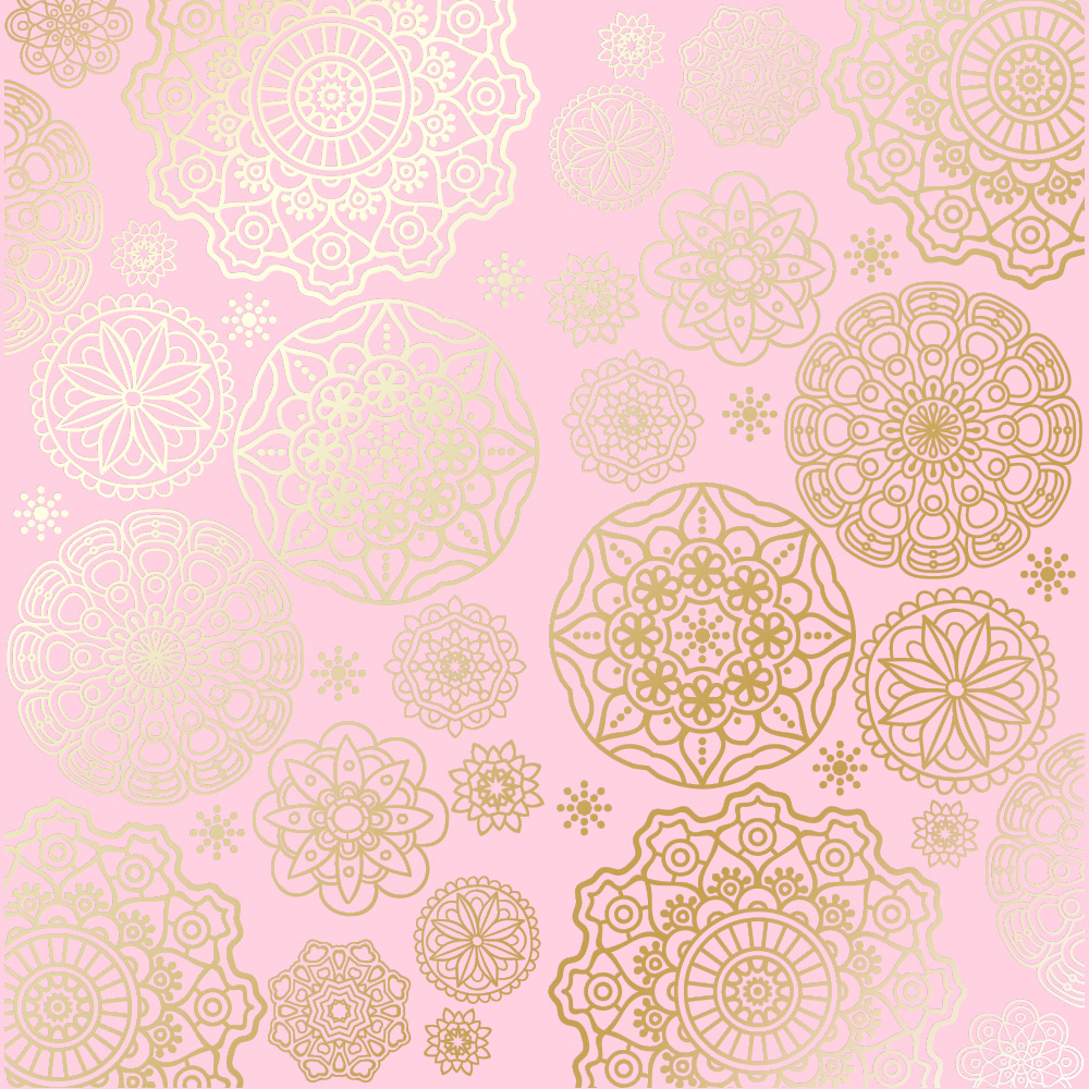 Sheet of single-sided paper with gold foil embossing, pattern Golden Napkins Pink, 12"x12" 