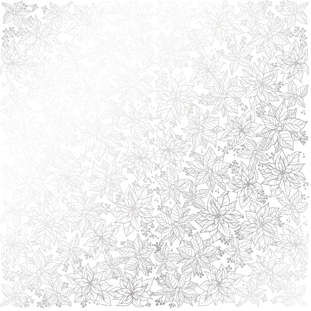 Sheet of single-sided paper embossed with silver foil, pattern Silver Poinsettia White 12"x12"