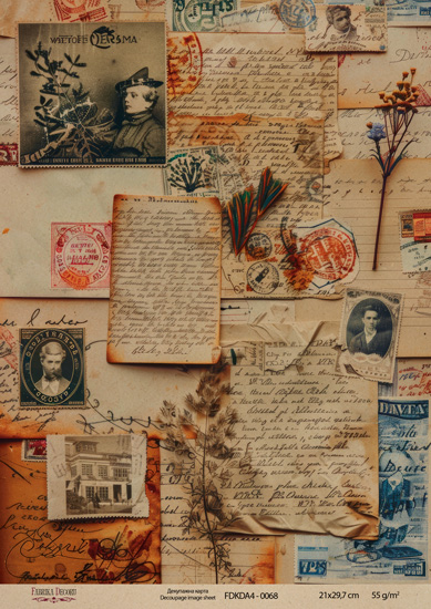 декупажная карта на крафт бумаге 21x29,7см, "ботаника винтаж", #0068 фабрика декору