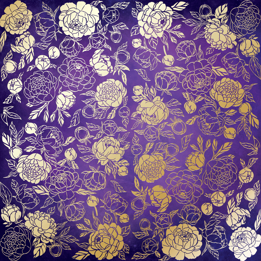 лист односторонней бумаги с фольгированием, дизайн golden peony passion violet aquarelle, 30,5см х 30,5см