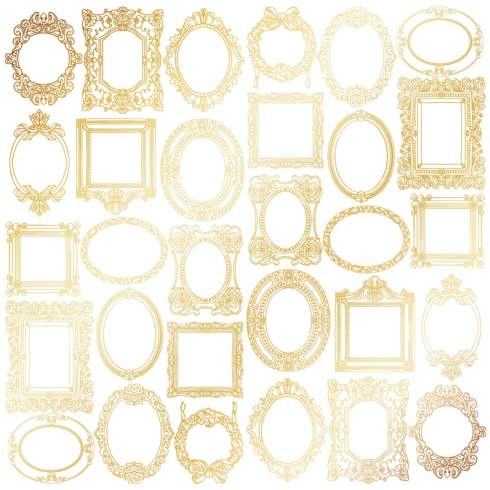 Einseitig bedruckter Papierbogen mit Goldfolienprägung, Muster "Goldrahmen weiß" - Fabrika Decoru