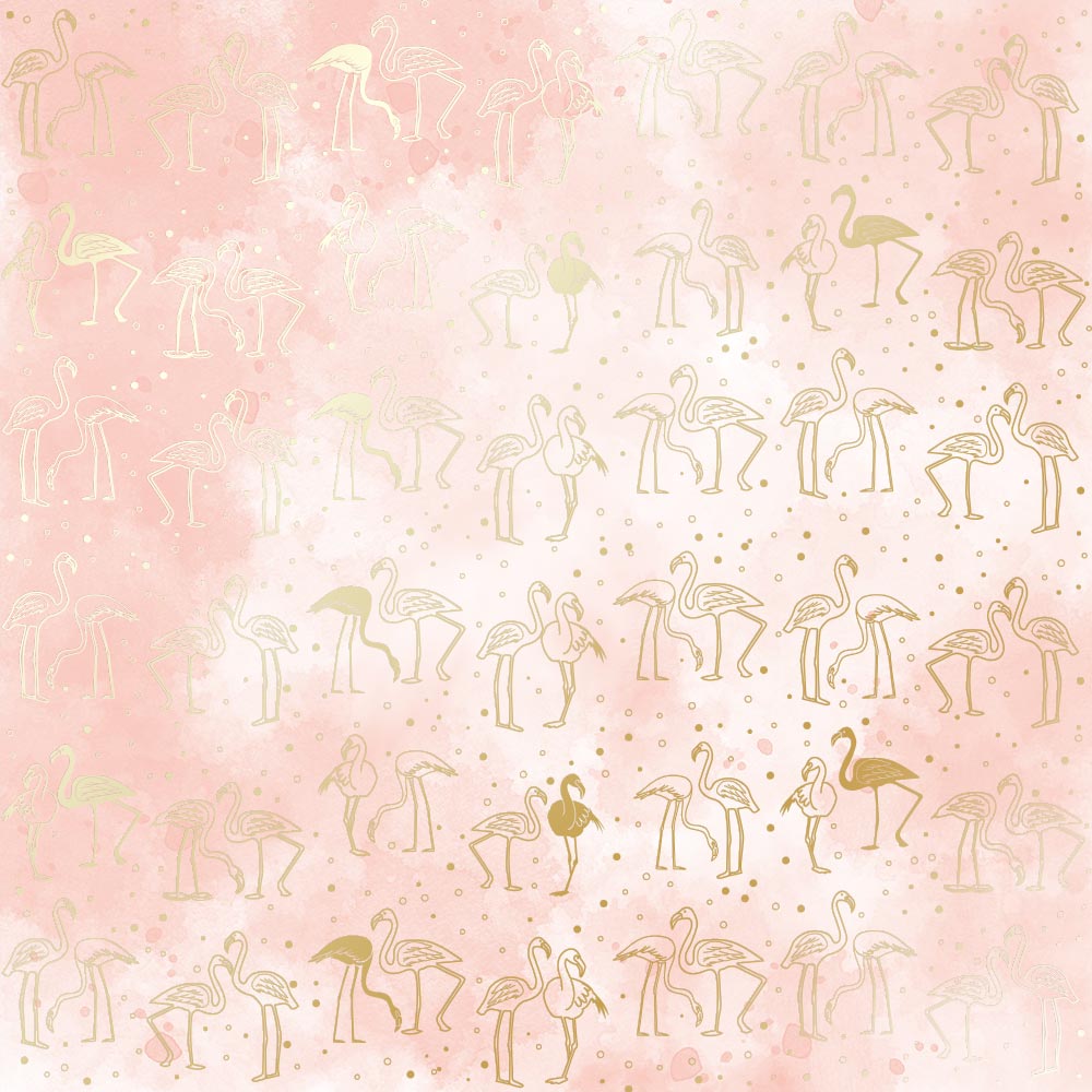 Arkusz papieru jednostronnego wytłaczanego złotą folią, wzór &quot;Golden Flamingo Peach&quot;, 30,5х30,5cm - Fabrika Decoru