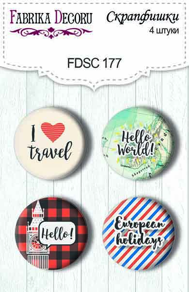 Set of 4pcs flair buttons for scrabooking "European holidays" EN #177