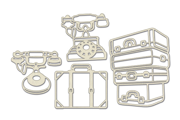 Zestaw tekturek " Zabytkowe telefony i walizki" #670 - Fabrika Decoru