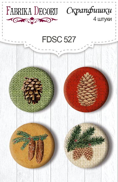 Set of 4pcs flair buttons for scrabooking Winter botanical diary #527