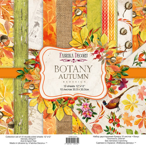Double-sided scrapbooking paper set Botany autumn redesign 12"x12", 10 sheets
