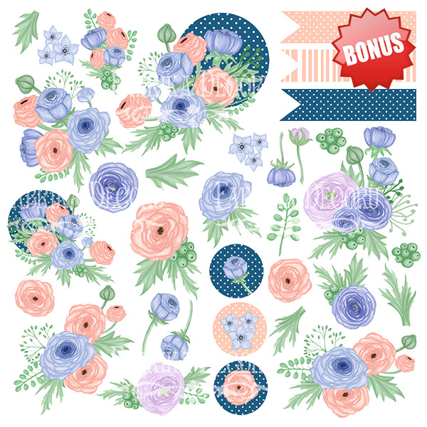 Double-sided scrapbooking paper set  Flower mood 8”x8” 10 sheets - foto 1