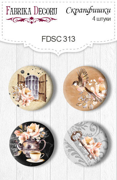 Set mit 4 Flair-Knöpfen zum Scrapbooking von „Sentimental Story 3“ #313 - Fabrika Decoru