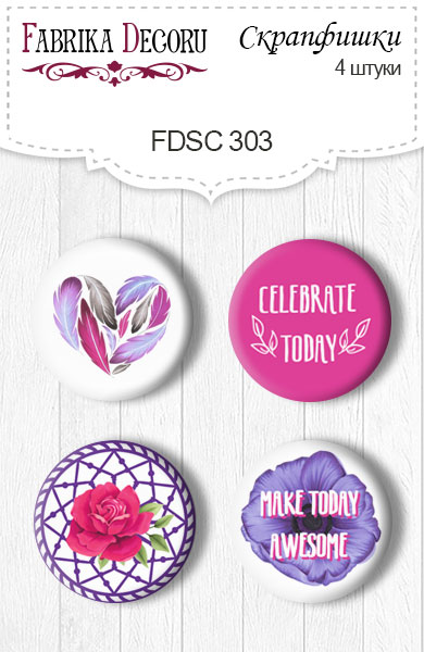 Set of 4pcs flair buttons for scrabooking "Mind Flowers" #303