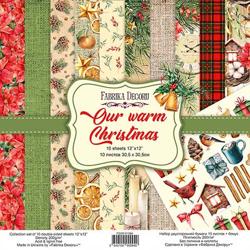 Doppelseitig Scrapbooking Papiere Satz Unsere warmen Weihnachten, 30.5 cm x 30.5cm, 10 Blätter - Fabrika Decoru