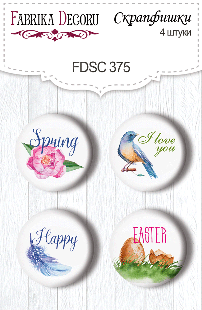 Set mit 4 Stk. Flair-Buttons zum Scrapbooking Bunte Feder EN #375 - Fabrika Decoru