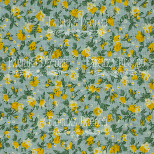 Fabric cut piece 35X80 Yellow flowers on blue  