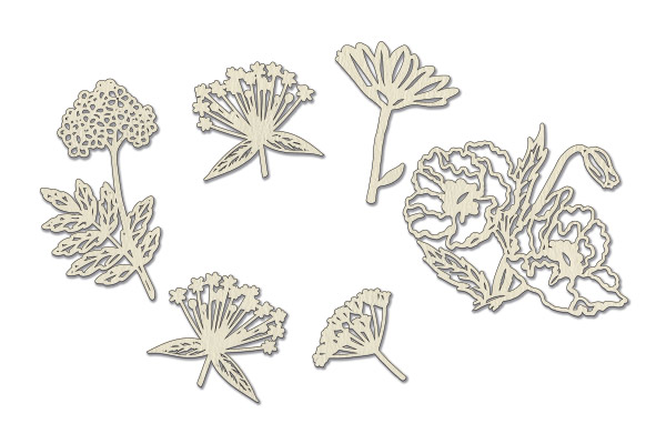 Chipboard embellishments set, Summer flowers #605