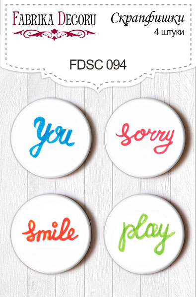 Set mit 4 Flair-Buttons für Scrapbooking #094 - Fabrika Decoru