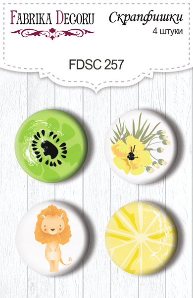 Zestaw 4 ozdobnych buttonów "Summer holiday 1" #257 - Fabrika Decoru