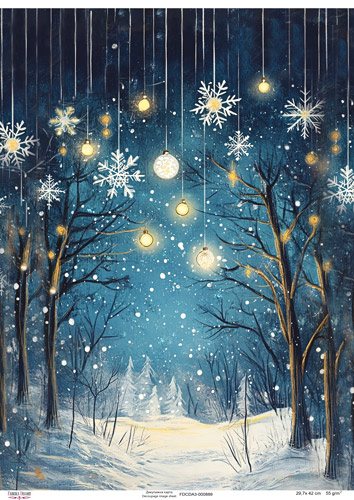 Decoupage Card "Winter Landscape with a Garland", #0889, 29.7x42cm