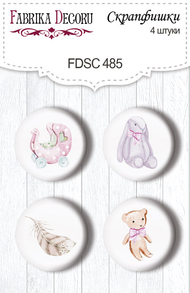 Set mit 4 Flair-Buttons zum Scrapbooking. Lustiges Fuchsmädchen #485 - Fabrika Decoru