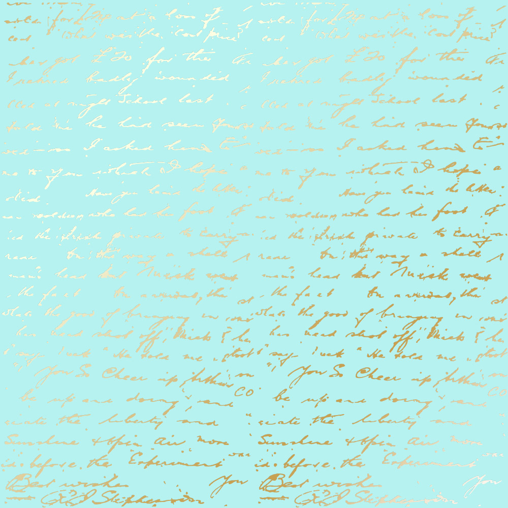 Sheet of single-sided paper with gold foil embossing, pattern "Golden Text Turquoise"