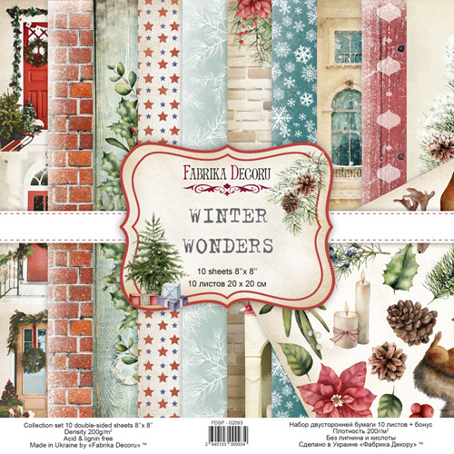 Doppelseitiges Scrapbooking-Papier-Set Winter Wonders, 20 cm x 20 cm, 10 Blätter - Fabrika Decoru