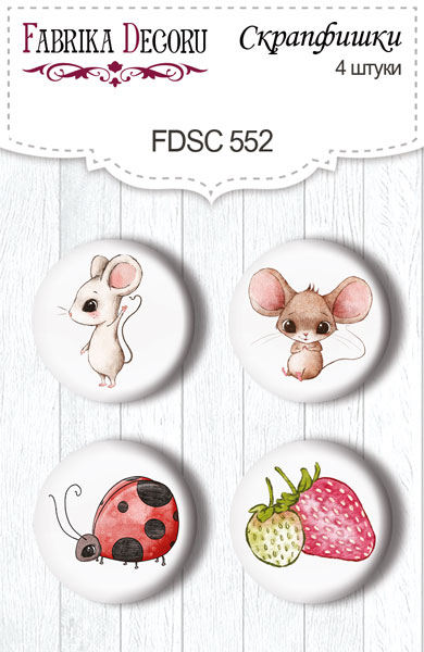 Zestaw 4 ozdobnych buttonów Happy mouse day #552 - Fabrika Decoru