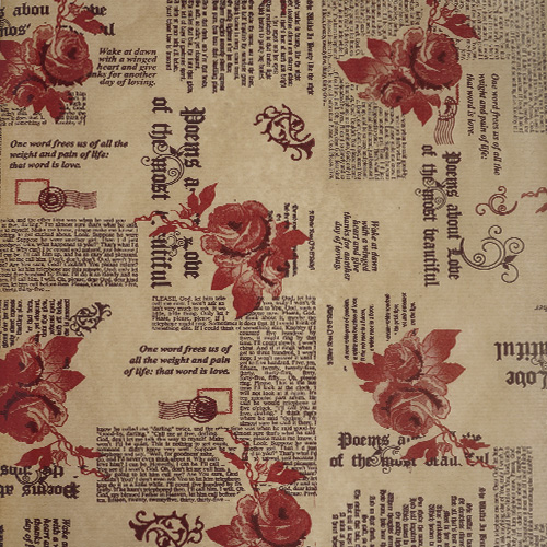 лист крафт бумаги с рисунком готический текст с розами 30х30 см