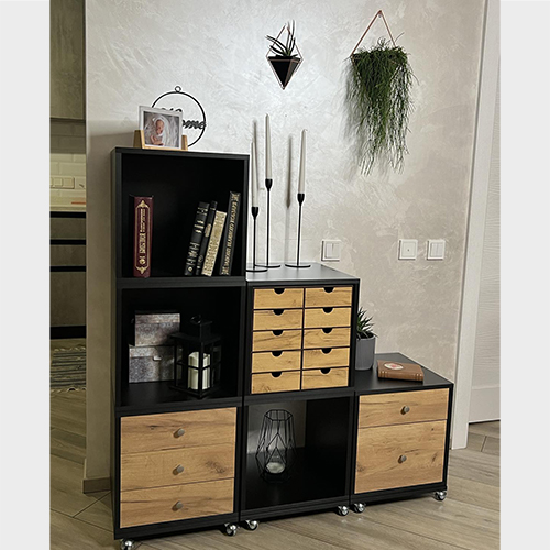 Schrank mit 3 schubladen, Korpus Schwarz, Fronten Schwarz, 400mm x 400mm x 400mm - foto 2  - Fabrika Decoru