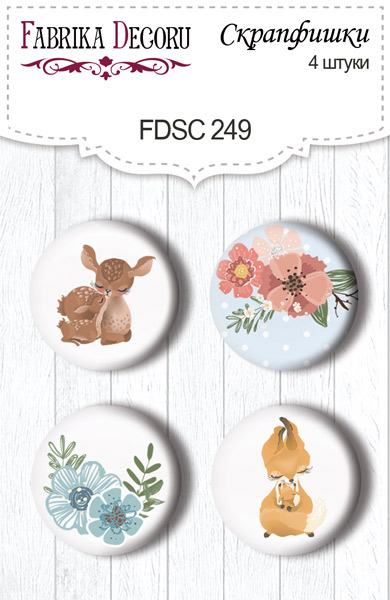 Set mit 4 Flair-Buttons zum Scrapbooking "Baby&Mama 1" #249 - Fabrika Decoru