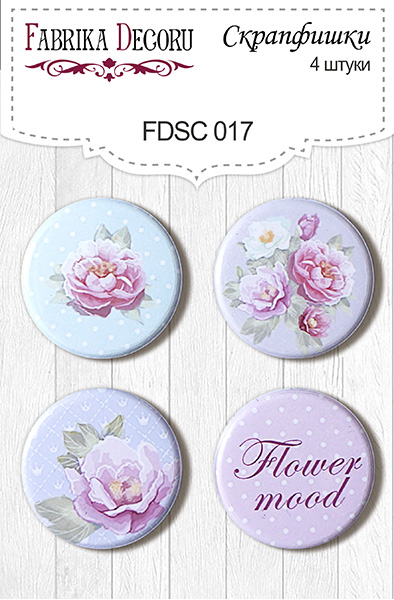 Set mit 4 Flair-Buttons für Scrapbooking #017 - Fabrika Decoru