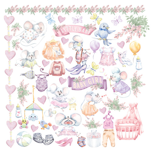 Double-sided scrapbooking paper set My little mousy girl 12"x12", 10 sheets - foto 11