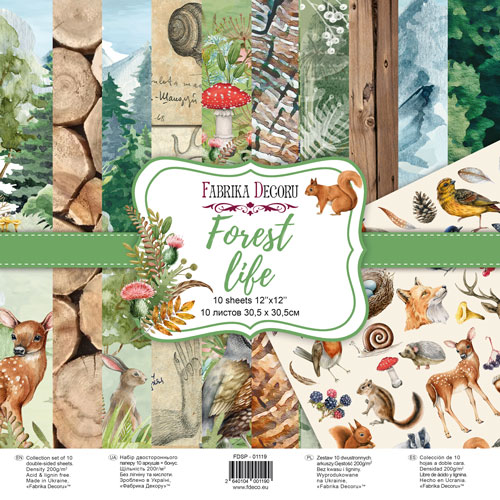 Doppelseitig Scrapbooking Papiere Satz Forest Life, 30.5 cm x 30.5 cm, 10 Blätter - Fabrika Decoru