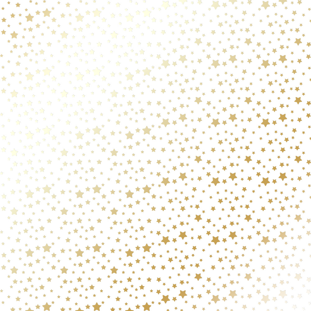 Sheet of single-sided paper with gold foil embossing, pattern Golden stars White, 12"x12"